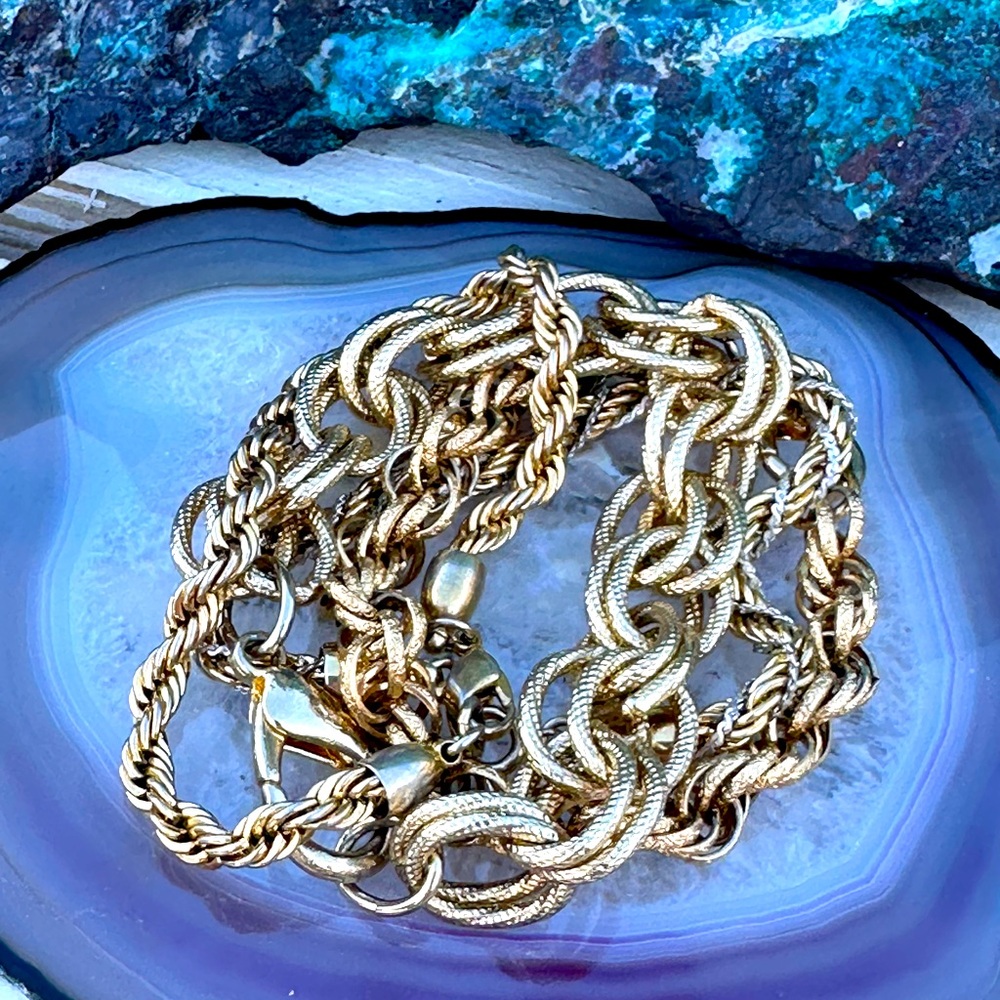 4 Gold Chain Bracelets Chunky & Rope Chain Nice!